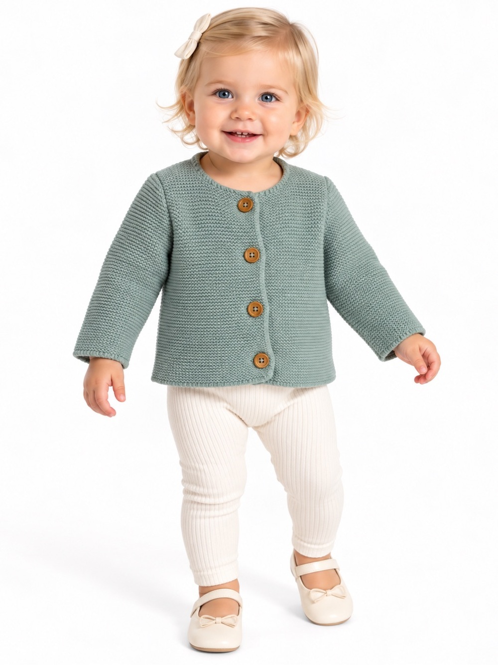 H&M Baby Sage Green Cotton Knit Button Cardigan | Size 9-12M